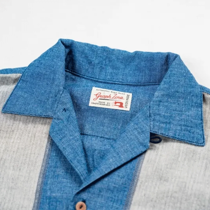 graphzero Bowling Shirt Indigo Short Sleeve Men's Women's Unisex [GZ-BWSS-0606-ID] Okayama Kurashiki Kojima Jeans Denim Brand