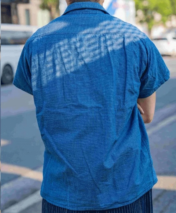graphzero Bowling Shirt Indigo Short Sleeve Men's Women's Unisex [GZ-BWSS-0606-ID] Okayama Kurashiki Kojima Jeans Denim Brand