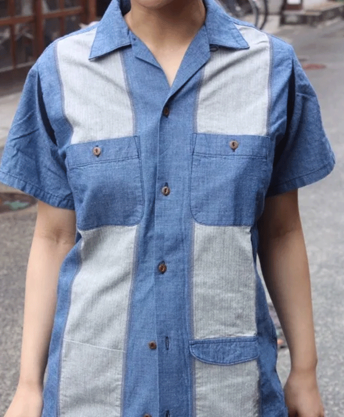 graphzero Bowling Shirt Indigo Short Sleeve Men's Women's Unisex [GZ-BWSS-0606-ID] Okayama Kurashiki Kojima Jeans Denim Brand