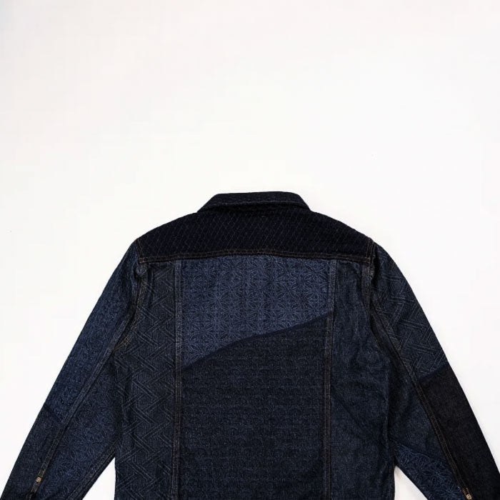 graphzero 10oz Embossed Denim Patchwork Jacket, Natural Indigo Rope Dyed [GZ-ENGJ-0802] Available in Okayama, Kurashiki, and Kojima.