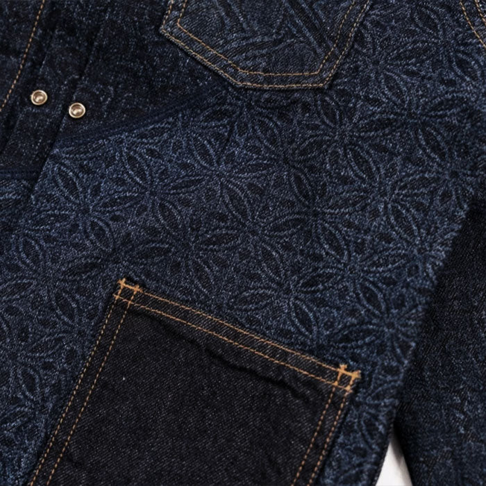 graphzero 10oz Embossed Denim Patchwork Jacket, Natural Indigo Rope Dyed [GZ-ENGJ-0802] Available in Okayama, Kurashiki, and Kojima.