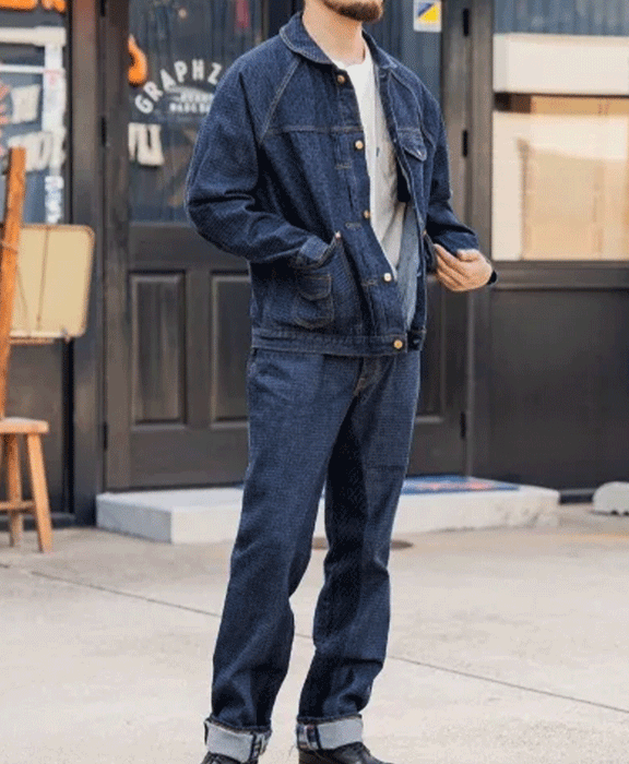 graphzero (Graph Zero) Raglan Denim Jacket 10oz Embossed graphzero (Graph Zero) Raglan Denim Jacket 10oz Embossed