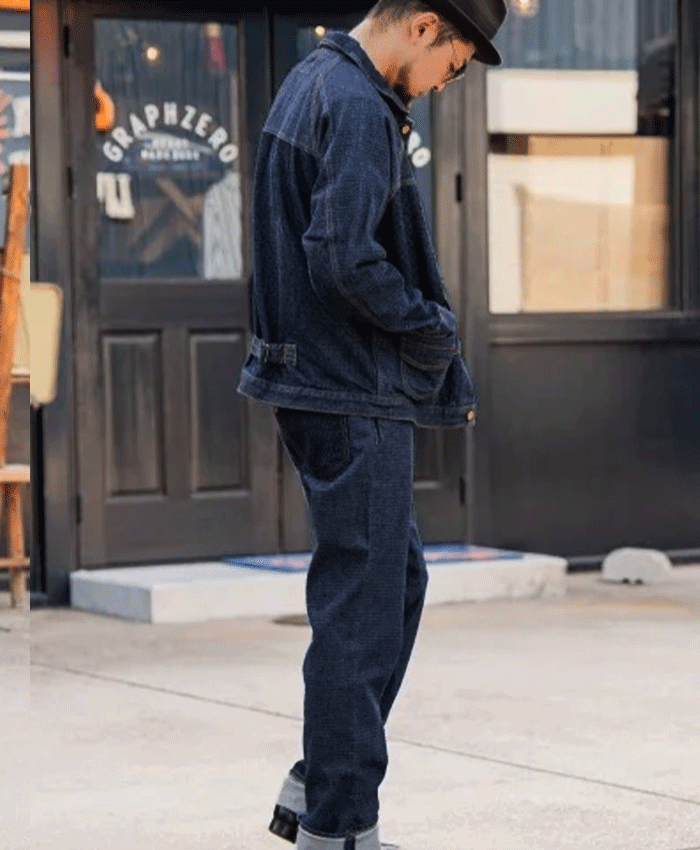 graphzero (グラフゼロ) デニムジャケット ラグラン 10オンス エンボスデニム 市松 メンズ レディース 男女兼用 [GZ-GJRG-0609-CH] 岡山 倉敷 児島 ジーンズ デニム ブランド