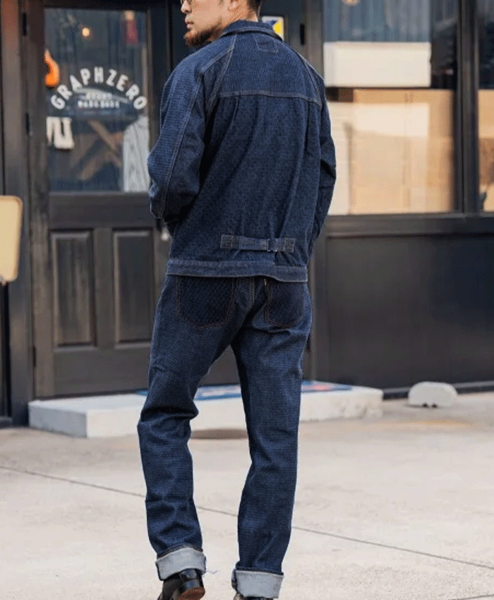 graphzero (グラフゼロ) デニムジャケット ラグラン 10オンス エンボスデニム 市松 メンズ レディース 男女兼用 [GZ-GJRG-0609-CH] 岡山 倉敷 児島 ジーンズ デニム ブランド