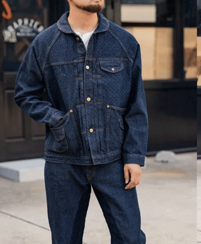 graphzero (グラフゼロ) デニムジャケット ラグラン 10オンス エンボスデニム 市松 メンズ レディース 男女兼用 [GZ-GJRG-0609-CH] 岡山 倉敷 児島 ジーンズ デニム ブランド