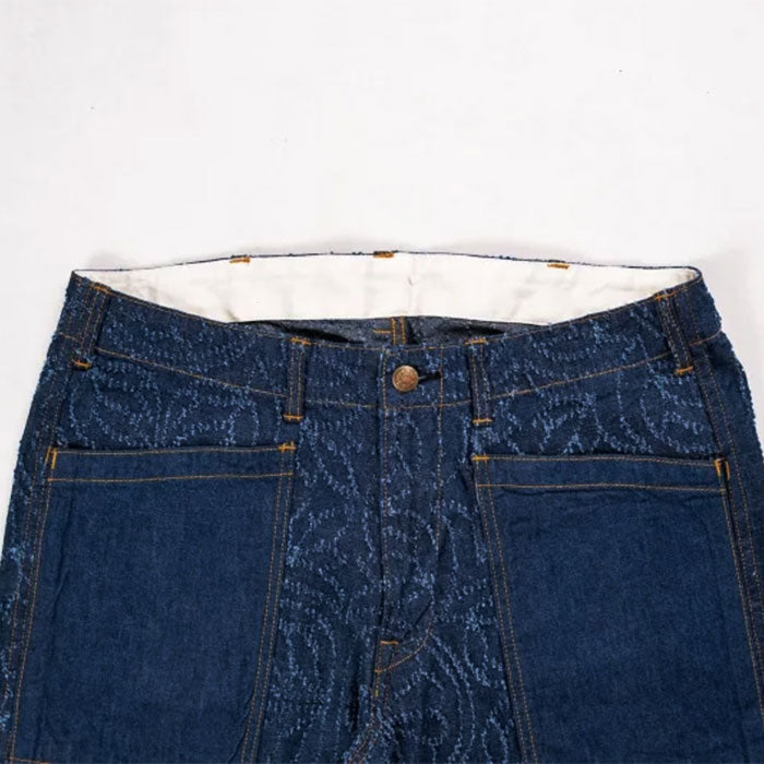 graphzero Gaze Baker Shorts - Floral 10oz Denim, Waracut Embroidery, Indigo One Wash [GZ-GT-0706FW] Okayama Kurashiki Kojima Jeans Denim