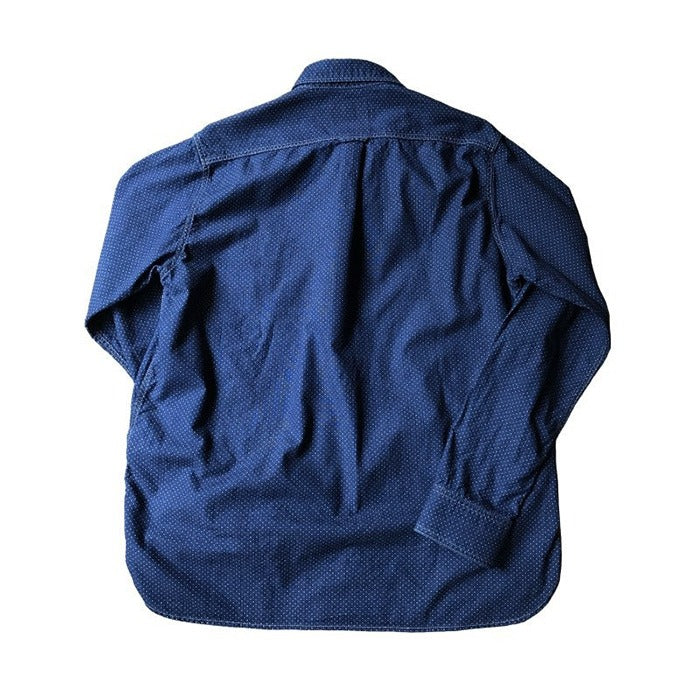 graphzero 下擺口袋長袖襯衫鑲邊圓點面料藍色長袖男裝女裝 [GZ-HMPKL-0111-DOT] 