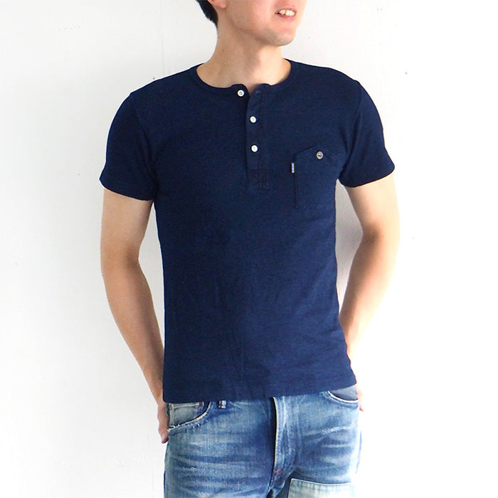 graphzero Indigo Henley Neck T-shirt Short Sleeve Men's Ladies [GZ-IDTH-0508]