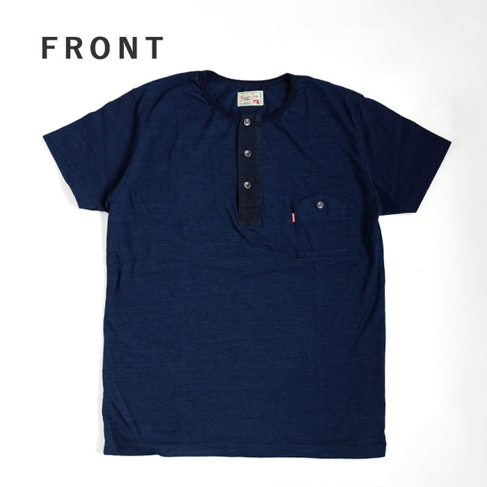graphzero (Graph Zero) Henley neck T-shirt Indigo Short sleeve