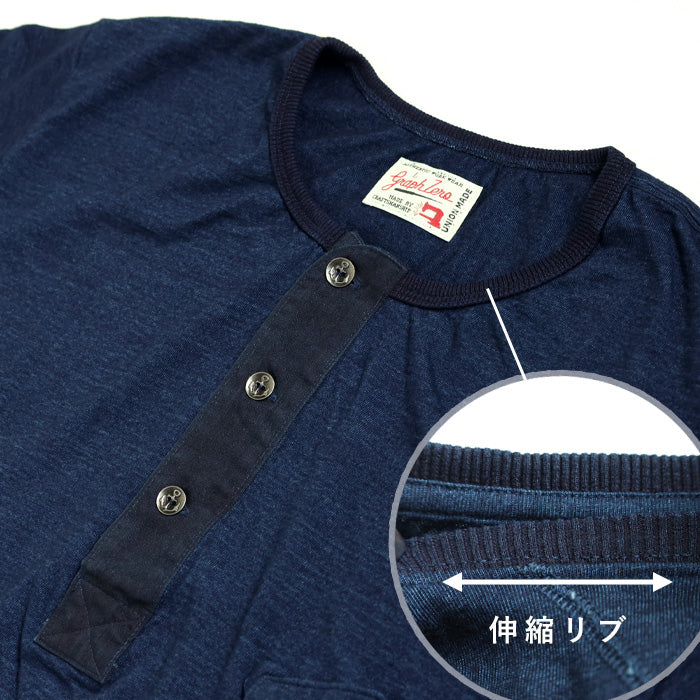 graphzero (Graph Zero) Henley neck T-shirt Indigo Short sleeve Men's Women's [GZ-IDTH-25] Okayama Kurashiki Kojima Jeans Denim Brand 