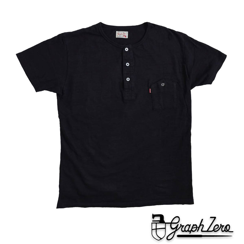 graphzero (Graphzero) Henley Neck Short Sleeve T-Shirt Black, Rope-Dyed, Sulfur-Dyed, Men's and Women's [GZ-IDTH-26-BK] Okayama Kurashiki Kojima Jeans Denim Brand