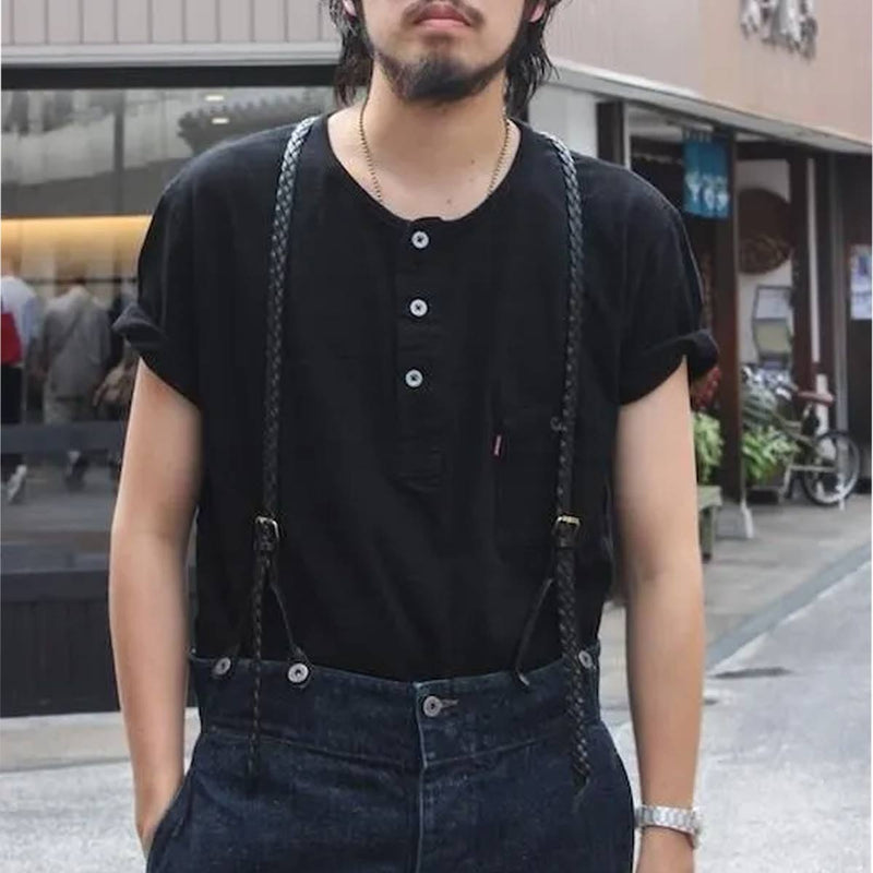 graphzero (Graphzero) Henley Neck Short Sleeve T-Shirt Black, Rope-Dyed, Sulfur-Dyed, Men's and Women's [GZ-IDTH-26-BK] Okayama Kurashiki Kojima Jeans Denim Brand