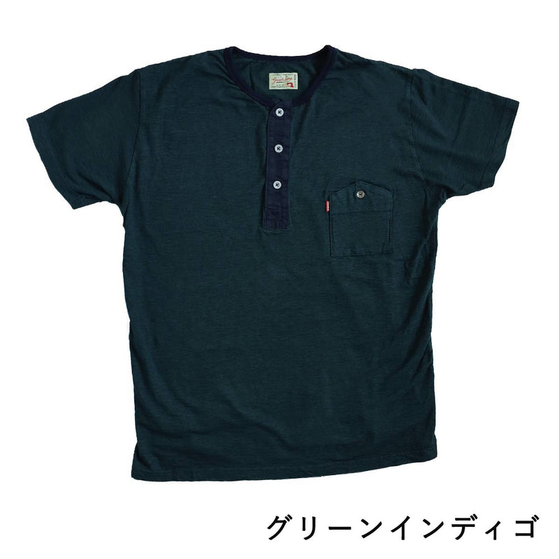 【2 Colors】graphzero Henley Neck Short Sleeve T-Shirt Indigo Rope Dyed for Men and Women [GZ-IDTH-26] Okayama Kurashiki Kojima Jeans Denim Brand