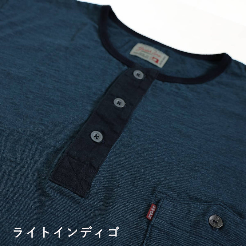 【2 Colors】graphzero Henley Neck Short Sleeve T-Shirt Indigo Rope Dyed for Men and Women [GZ-IDTH-26] Okayama Kurashiki Kojima Jeans Denim Brand