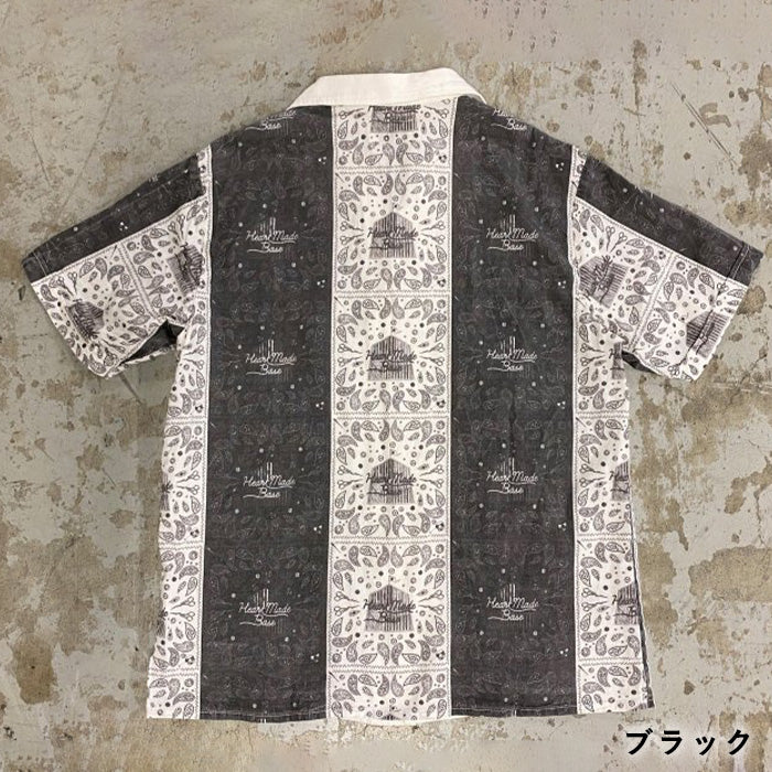[3 colors] graphzero Italian collar short-sleeved shirt bandana pattern black navy red men's ladies' unisex [GZ-ITLS-0605]