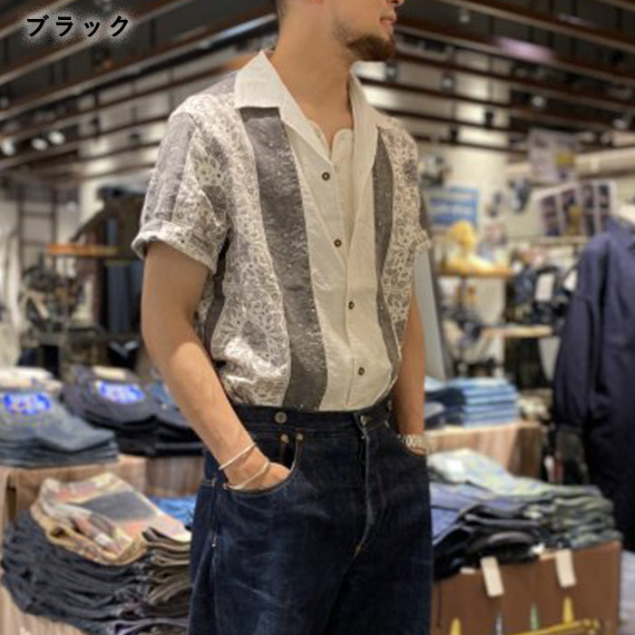 [3 colors] graphzero Italian collar short-sleeved shirt bandana pattern black navy red men's ladies' unisex [GZ-ITLS-0605]