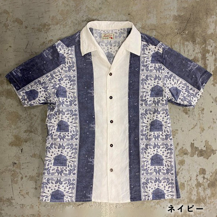 [3 colors] graphzero Italian collar short-sleeved shirt bandana pattern black navy red men's ladies' unisex [GZ-ITLS-0605]