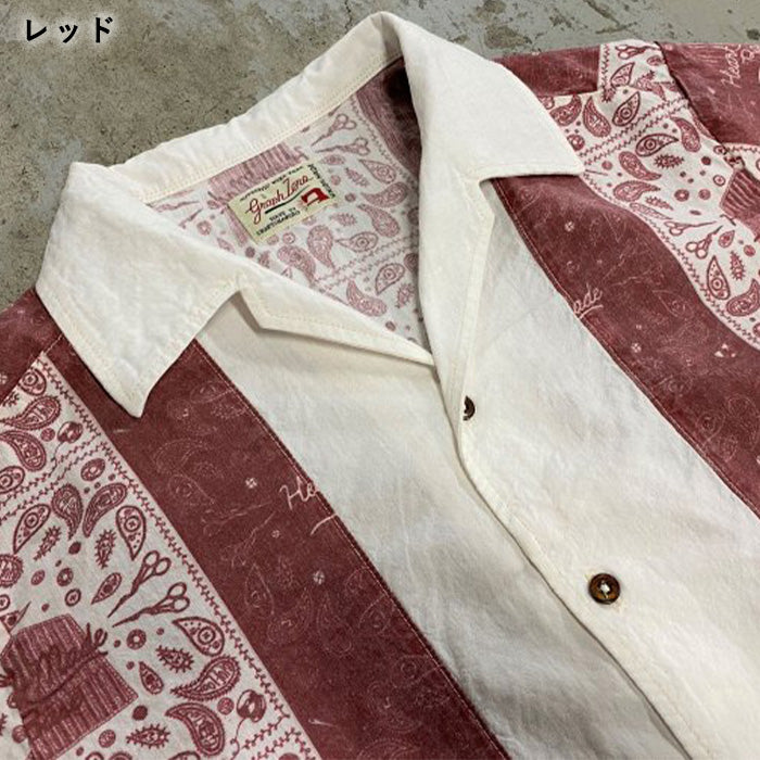 [3 colors] graphzero Italian collar short-sleeved shirt bandana pattern black navy red men's ladies' unisex [GZ-ITLS-0605]