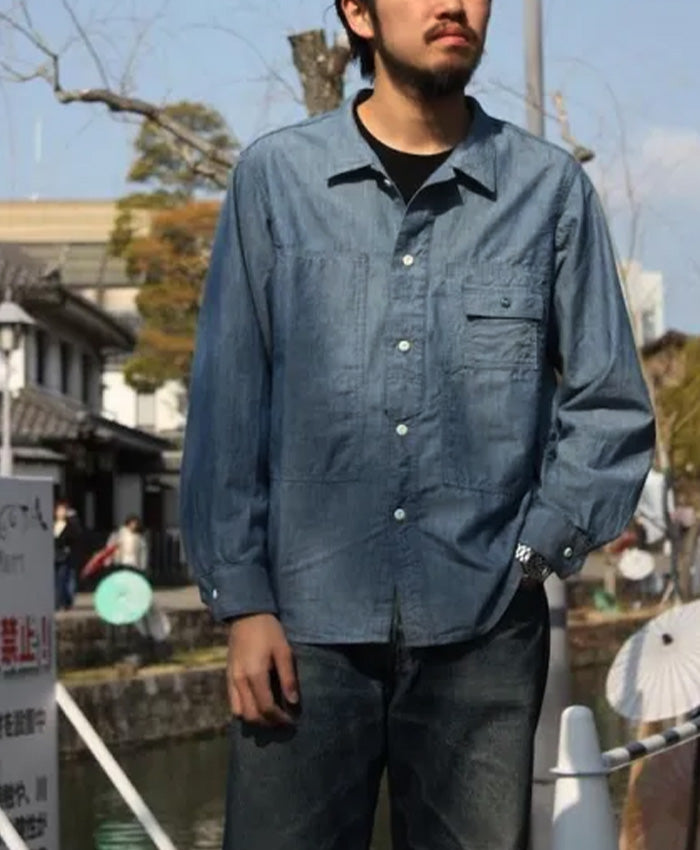 graphzero Jail Pocket Long Sleeve Shirt M44 Chambray [GZ-JLPLS-CM] Okayama Kurashiki Kojima Jeans Denim Brand