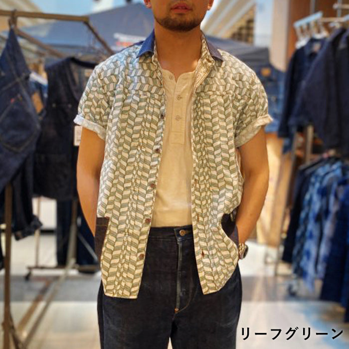 [3 colors] graphzero Italian collar short-sleeved shirt bandana pattern black navy red men's ladies' unisex [GZ-ITLS-0605]