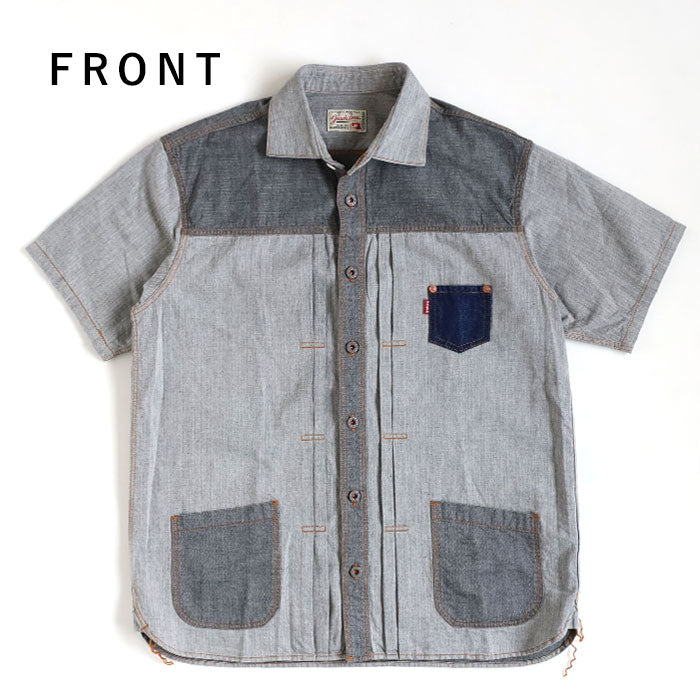 graphzero Denim jacket work shirt short sleeve black herringbone men's women's unisex [GZ-JWSS-0605-BKHB] Okayama Kurashiki Kojima jeans denim brand 