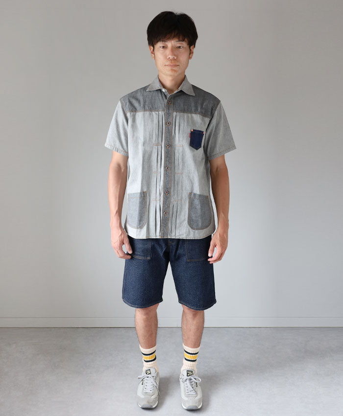 graphzero Denim jacket work shirt short sleeve black herringbone men's women's unisex [GZ-JWSS-0605-BKHB] Okayama Kurashiki Kojima jeans denim brand 