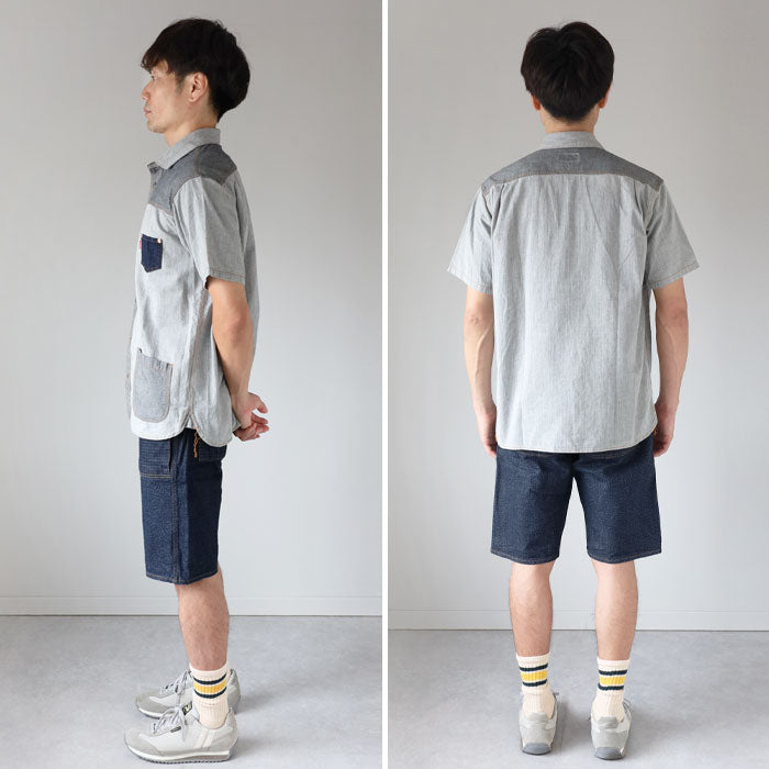 graphzero Denim jacket work shirt short sleeve black herringbone men's women's unisex [GZ-JWSS-0605-BKHB] Okayama Kurashiki Kojima jeans denim brand 