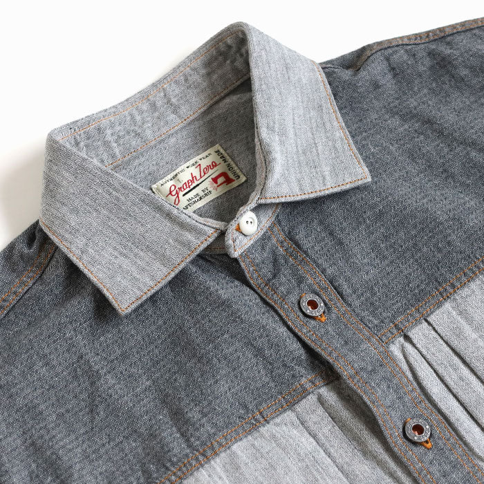 graphzero Denim jacket work shirt short sleeve black herringbone men's women's unisex [GZ-JWSS-0605-BKHB] Okayama Kurashiki Kojima jeans denim brand 