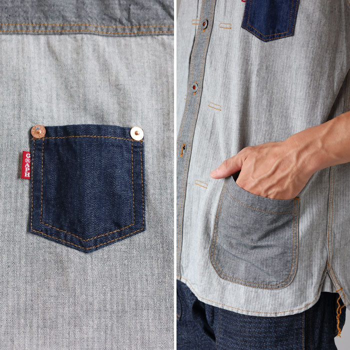 graphzero Denim jacket work shirt short sleeve black herringbone men's women's unisex [GZ-JWSS-0605-BKHB] Okayama Kurashiki Kojima jeans denim brand 