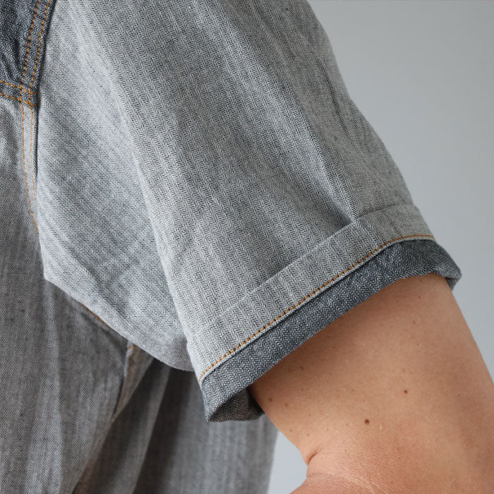 graphzero Denim jacket work shirt short sleeve black herringbone men's women's unisex [GZ-JWSS-0605-BKHB] Okayama Kurashiki Kojima jeans denim brand 