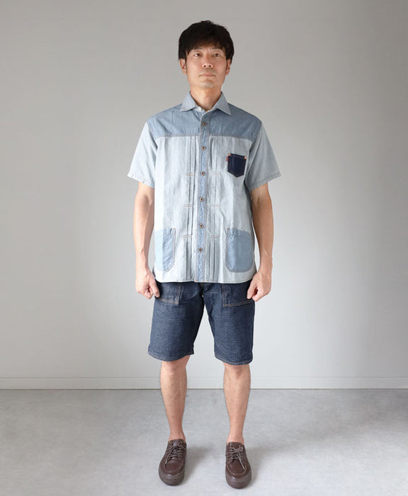 graphzero Denim jacket work shirt short sleeve indigo herringbone men's women's unisex [GZ-JWSS-0605-IDHB] Okayama Kurashiki Kojima jeans denim brand
