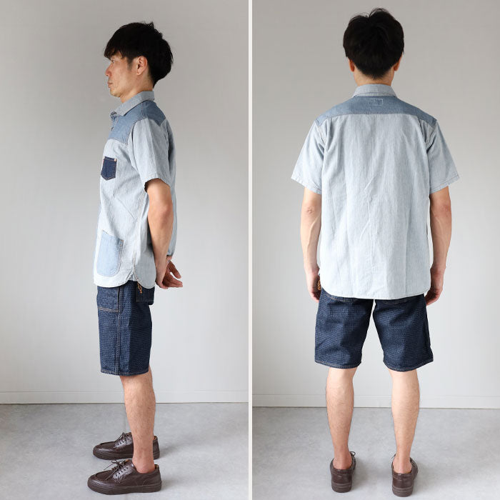 graphzero Denim jacket work shirt short sleeve indigo herringbone men's women's unisex [GZ-JWSS-0605-IDHB] Okayama Kurashiki Kojima jeans denim brand