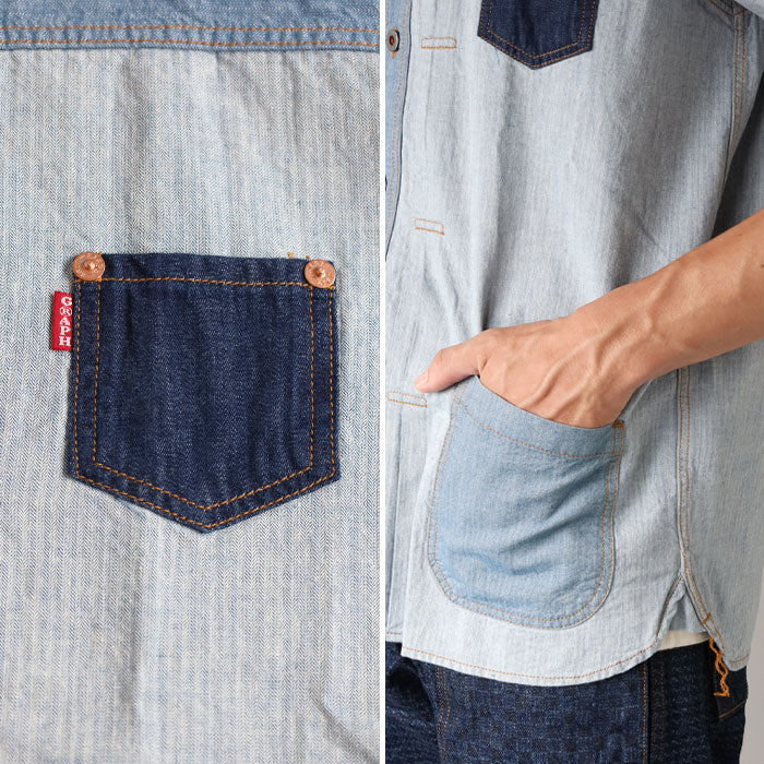 graphzero Denim jacket work shirt short sleeve indigo herringbone men's women's unisex [GZ-JWSS-0605-IDHB] Okayama Kurashiki Kojima jeans denim brand