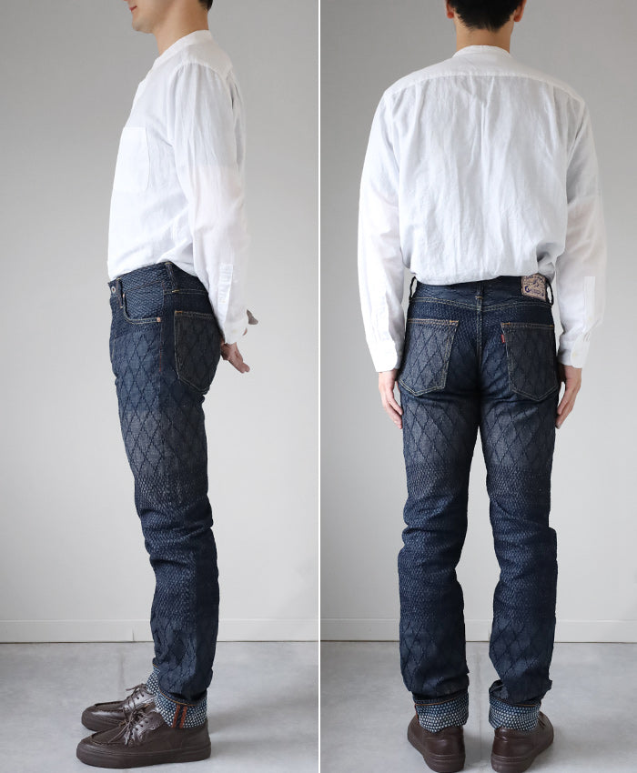 graphzero(グラフゼロ) 剣道デニム ストレートジーンズ ブルー×ホワイト 11オンス メンズ ワンウォッシュ [GZ-KNST-0312-BLWH] 岡山 倉敷 児島 ジーンズ ブランド 和柄 和風