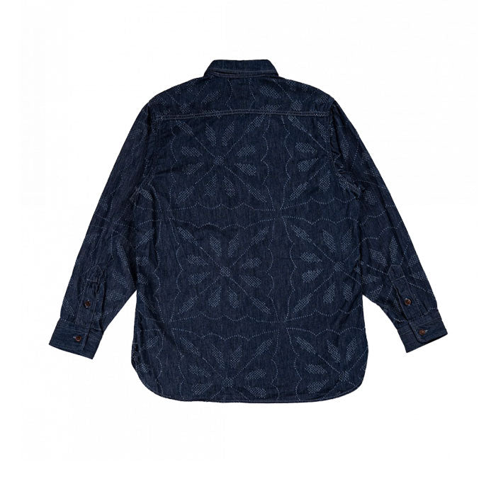 graphzero Officer Shirt Long Sleeve 8oz Denim Wall Cut Embroidery Fireworks Pattern Indigo One Wash [GZ-OFSL-HN] Okayama Kurashiki Kojima Jeans Denim Brand