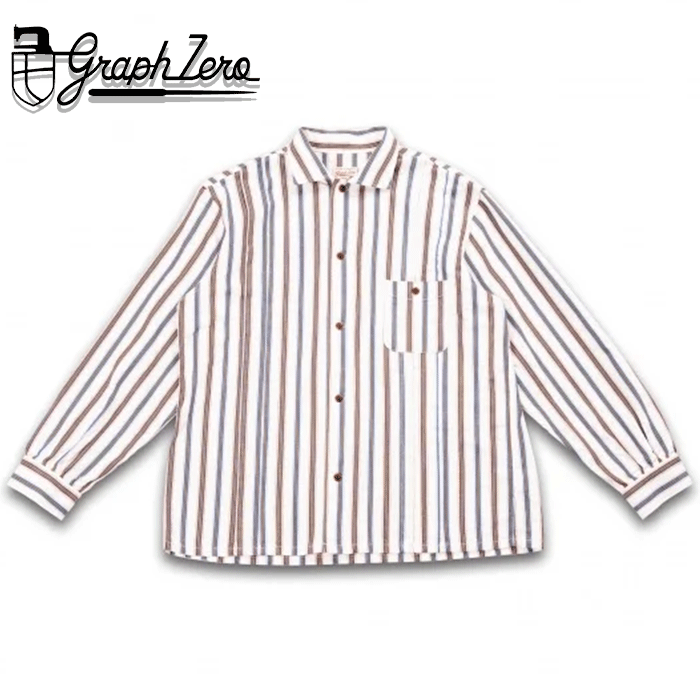 graphzero Pleated Long Sleeve Shirt White x Blue Stripe Men's Women's Unisex [GZ-PLSHL-0609-BLU] Okayama Kurashiki Kojima Jeans Denim Brand