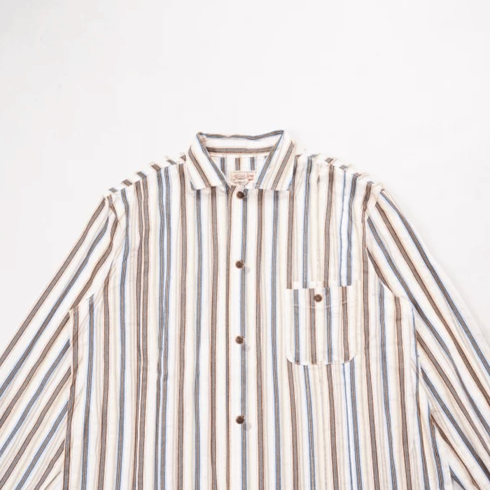 graphzero Pleated Long Sleeve Shirt White x Blue Stripe Men's Women's Unisex [GZ-PLSHL-0609-BLU] Okayama Kurashiki Kojima Jeans Denim Brand