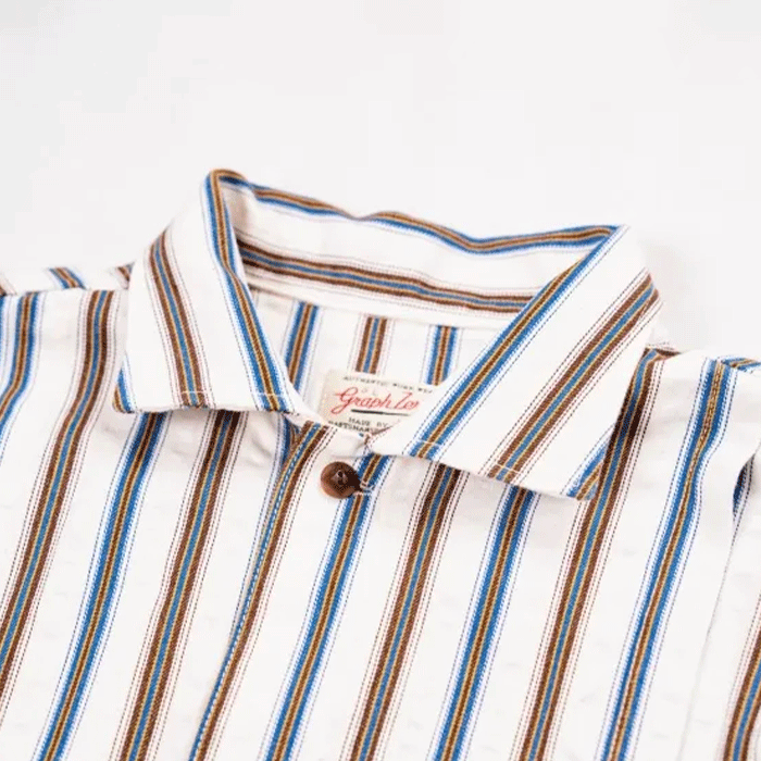 graphzero Pleated Long Sleeve Shirt White x Blue Stripe Men's Women's Unisex [GZ-PLSHL-0609-BLU] Okayama Kurashiki Kojima Jeans Denim Brand