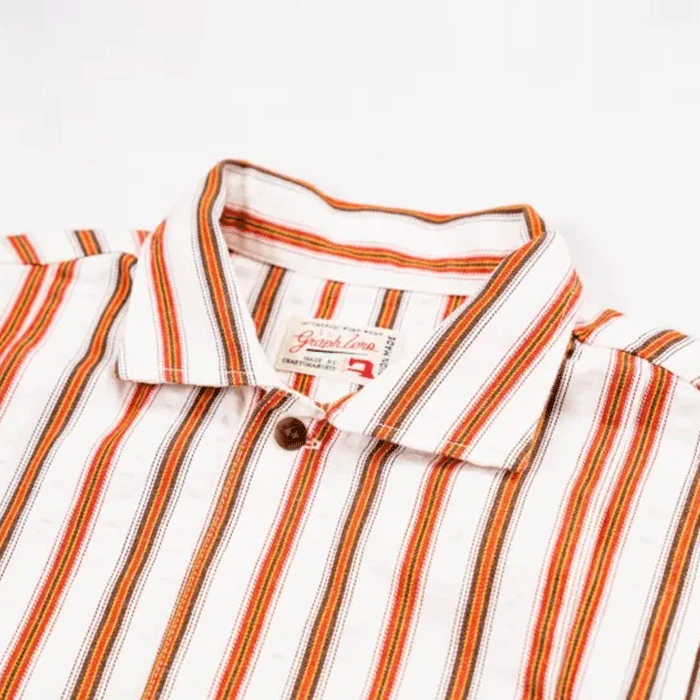 graphzero Pleated Long Sleeve Shirt White x Orange Stripe Men's Women's Unisex [GZ-PLSHL-0609-ORG] Okayama Kurashiki Kojima Jeans Denim Brand