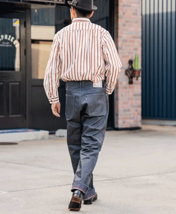 graphzero Pleated Long Sleeve Shirt White x Orange Stripe Men's Women's Unisex [GZ-PLSHL-0609-ORG] Okayama Kurashiki Kojima Jeans Denim Brand