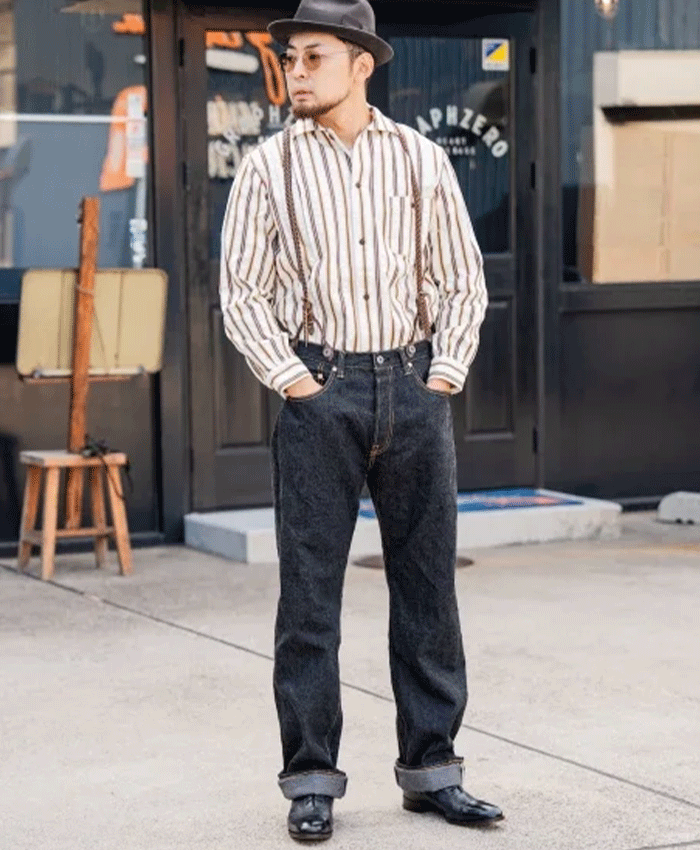 graphzero (グラフゼロ) プリーツ 長袖シャツ ホワイト×イエローストライプ メンズ レディース 男女兼用 [GZ-PLSHL-0609-YEL] 岡山 倉敷 児島 ジーンズ デニム ブランド