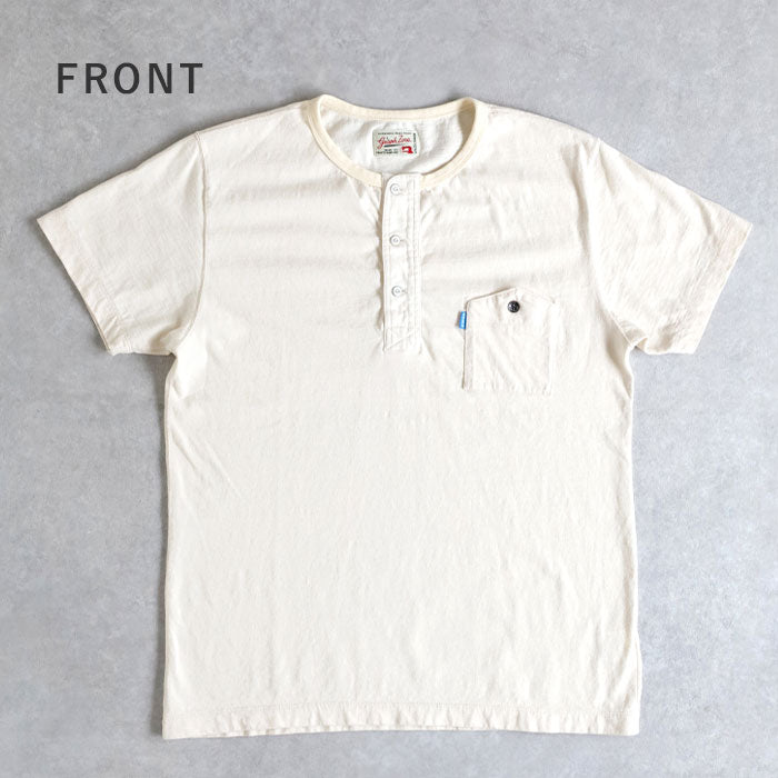 graphzero Henley neck T-shirt off-white short sleeve blue tab, men's women's unisex [GZ-PTH] Okayama Kurashiki Kojima jeans denim brand