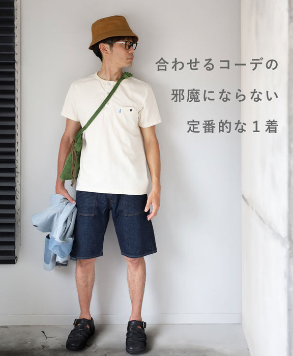 graphzero Henley neck T-shirt off-white short sleeve blue tab, men's women's unisex [GZ-PTH] Okayama Kurashiki Kojima jeans denim brand