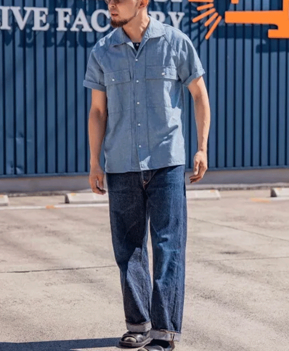 graphzero Raglan Sleeve Shirt Light Indigo Short Sleeve Men's Women's Unisex [GZ-RGSLS-0607-L-ID] Okayama Kurashiki Kojima Jeans Denim Brand