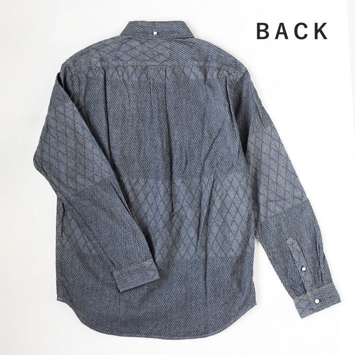 graphzero (グラフゼロ) スタンダード ボタンダウン 長袖シャツ 刺子 剣道着柄 ホワイト メンズ レディース 男女兼用 [GZ-SBDKN-0211-WH]