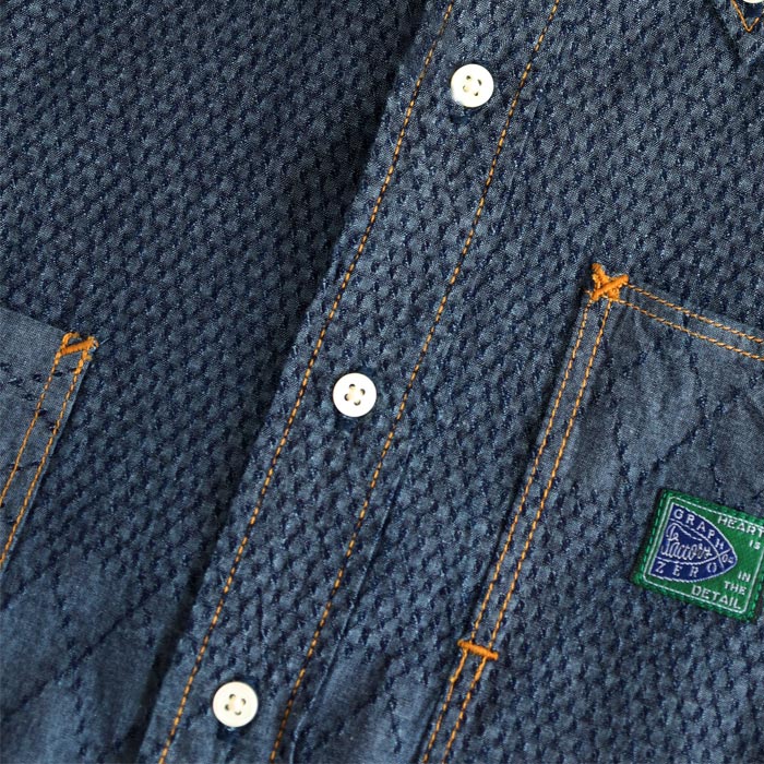 graphzero (グラフゼロ) スタンダード ボタンダウン 長袖シャツ 刺子 剣道着柄 ブルー×ホワイト メンズ レディース [GZ-SBDKN-0310-BLWH]