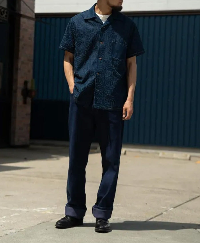 graphzero 13oz Sashiko Loose Straight Jeans Indigo One Wash [GZ-SKLST-ID] Okayama Kurashiki Kojima Jeans Denim Brand