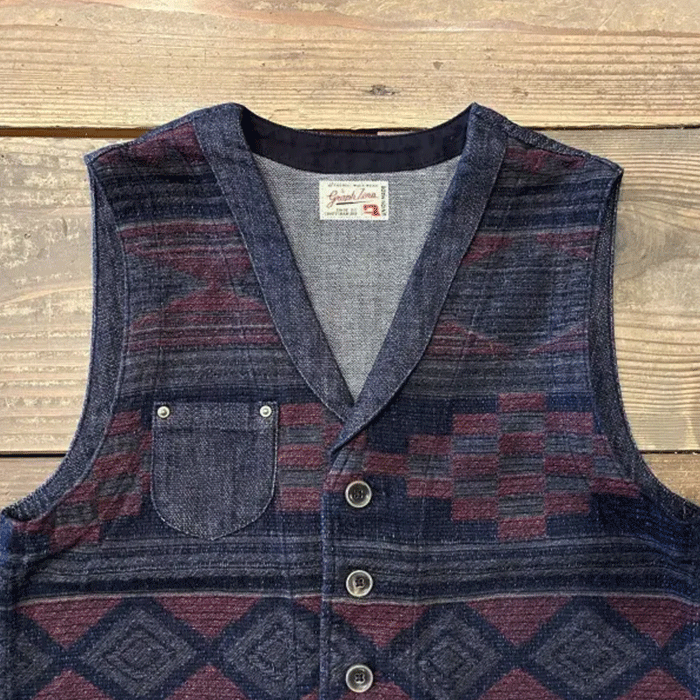 graphzero (Graph Zero) Shawl Collar Vest Native Pattern Red Men's Women's Unisex [GZ-SLVT-0512RED]