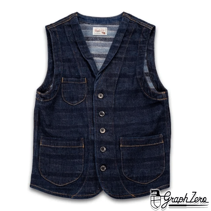 graphzero Shawl Collar Vest 11oz Broken Denim Border Men's Women's