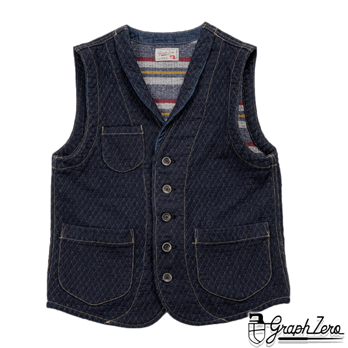 graphzero(グラフゼロ) ショールカラーベスト キルティング 二重織り デニム メンズ レディース 男女兼用 [GZ-SLVT-0608QT]